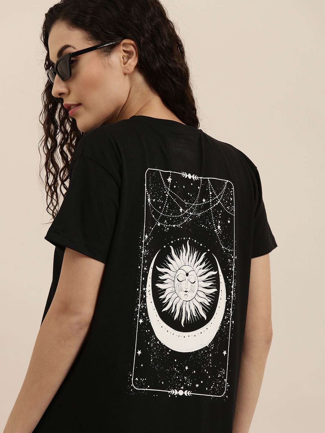 

Difference of Opinion Women Black Printed Boxy T-shirt