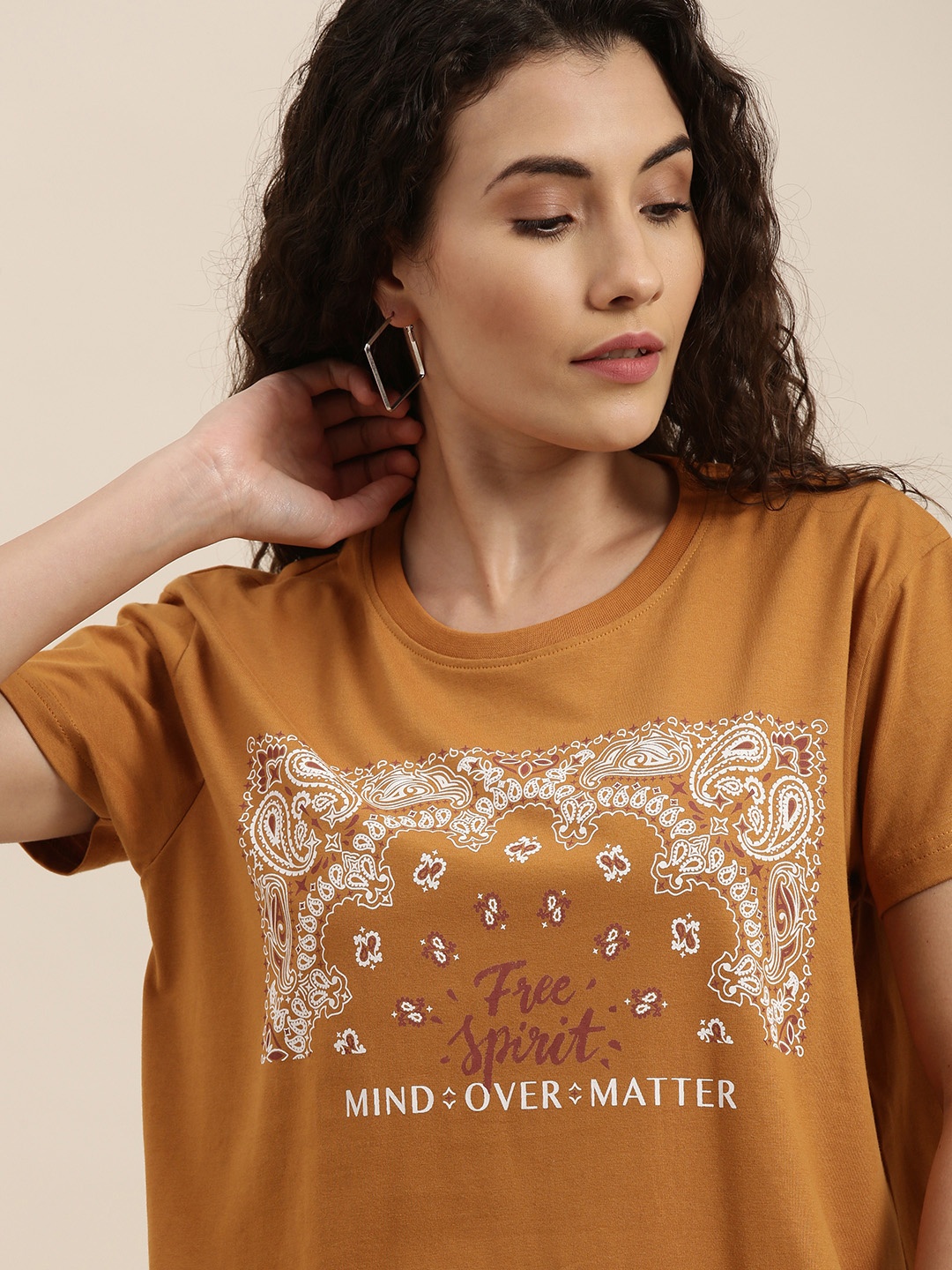 

Difference of Opinion Women Brown Printed Boxy T-shirt