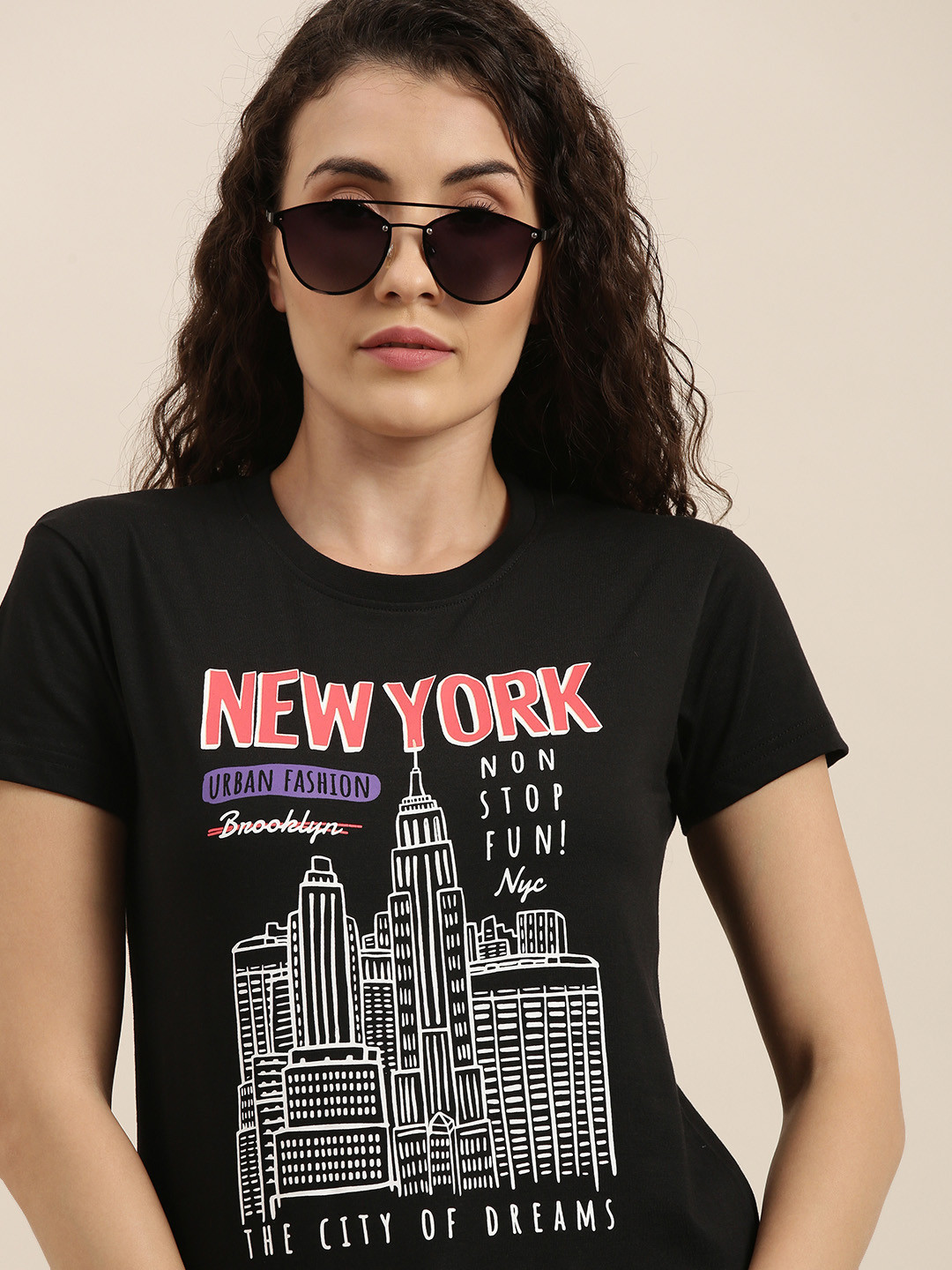 

Difference of Opinion Women Black Printed Slim Fit T-shirt