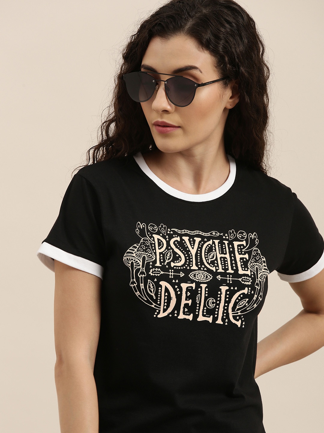 

Difference of Opinion Women Black Typography Printed Slim Fit T-shirt
