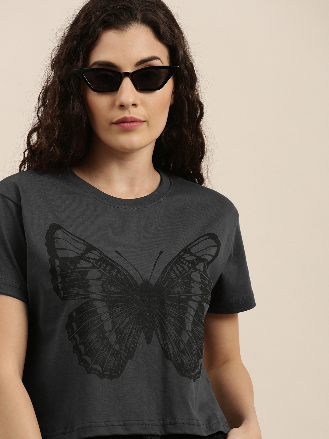 

Difference of Opinion Women Grey Printed Boxy T-shirt