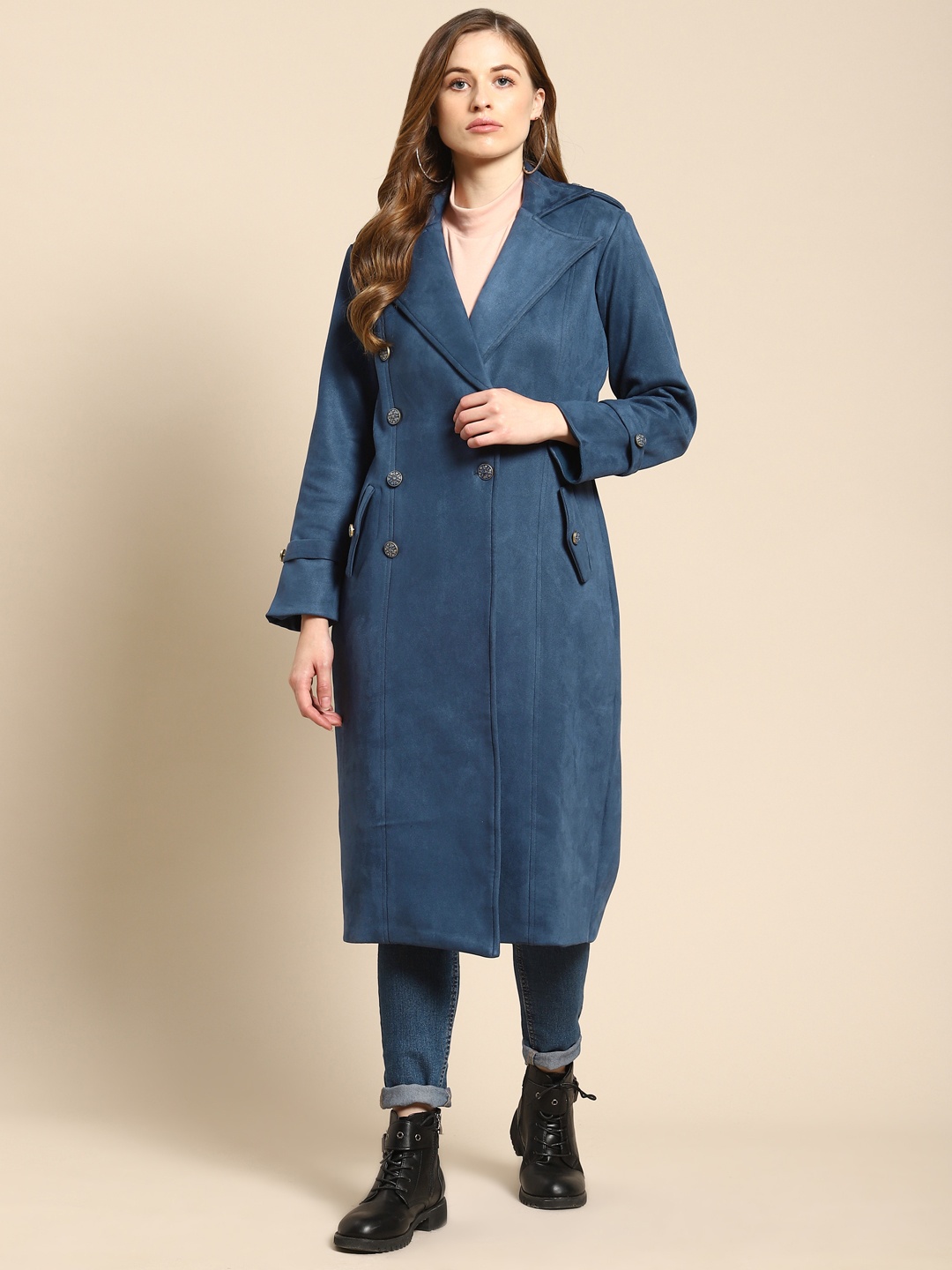 

WoowZerz Women Teal Blue Solid Overcoat