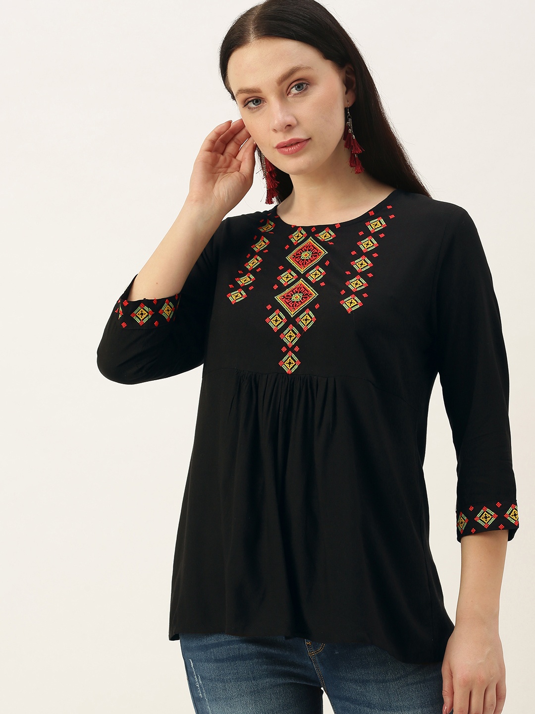 

SWAGG INDIA Black Embroidered Regular Top