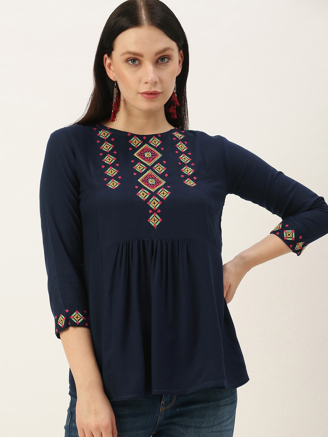 

SWAGG INDIA Blue Embroidered Regular Top