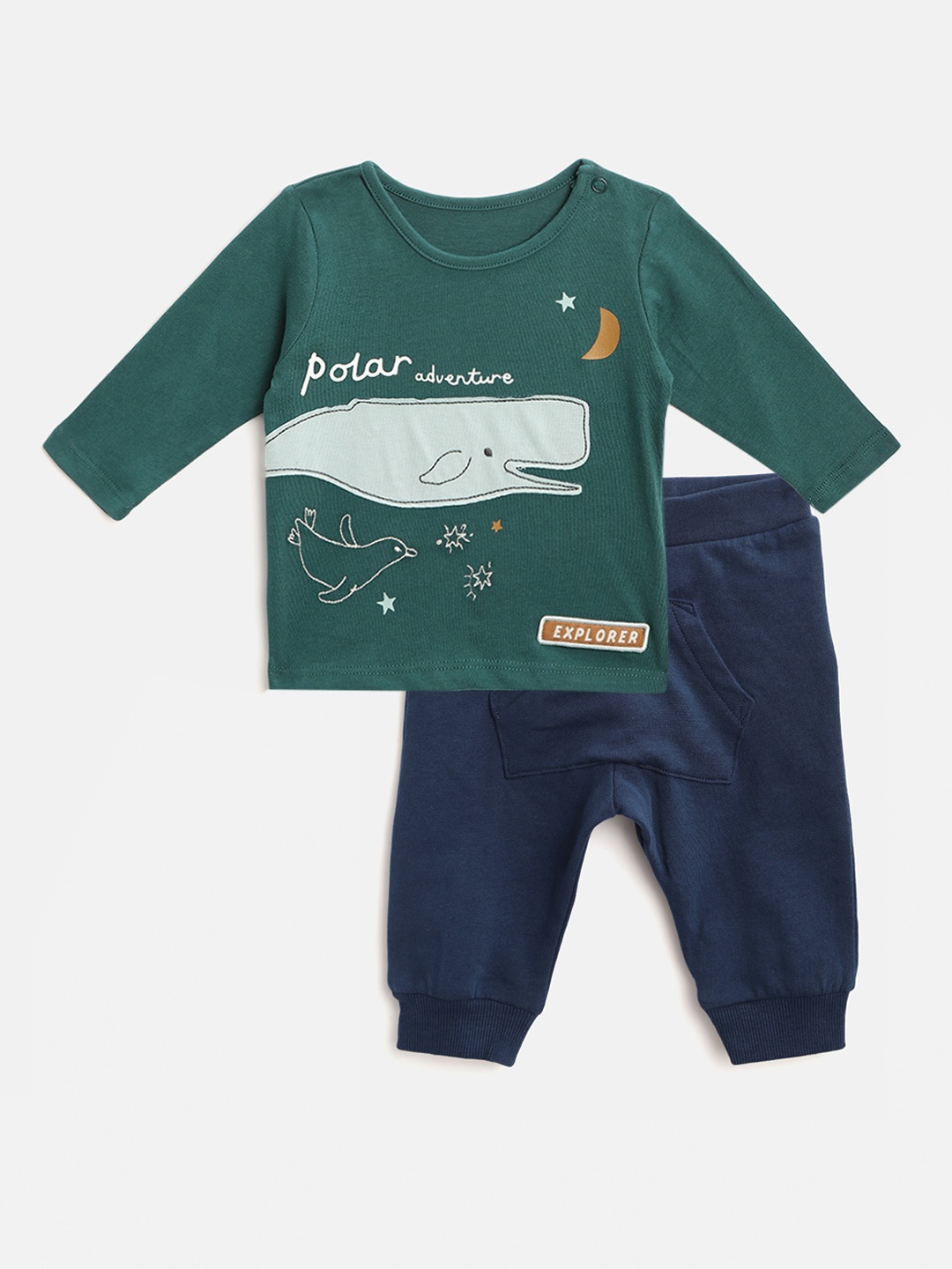 

Marks & Spencer Infant Kids Green & Navy Blue Applique T-shirt with Joggers