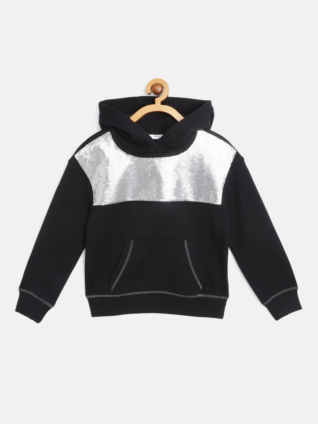 

Marks & Spencer Girls Black & White Colourblocked Sustainable Hooded Sweatshirt