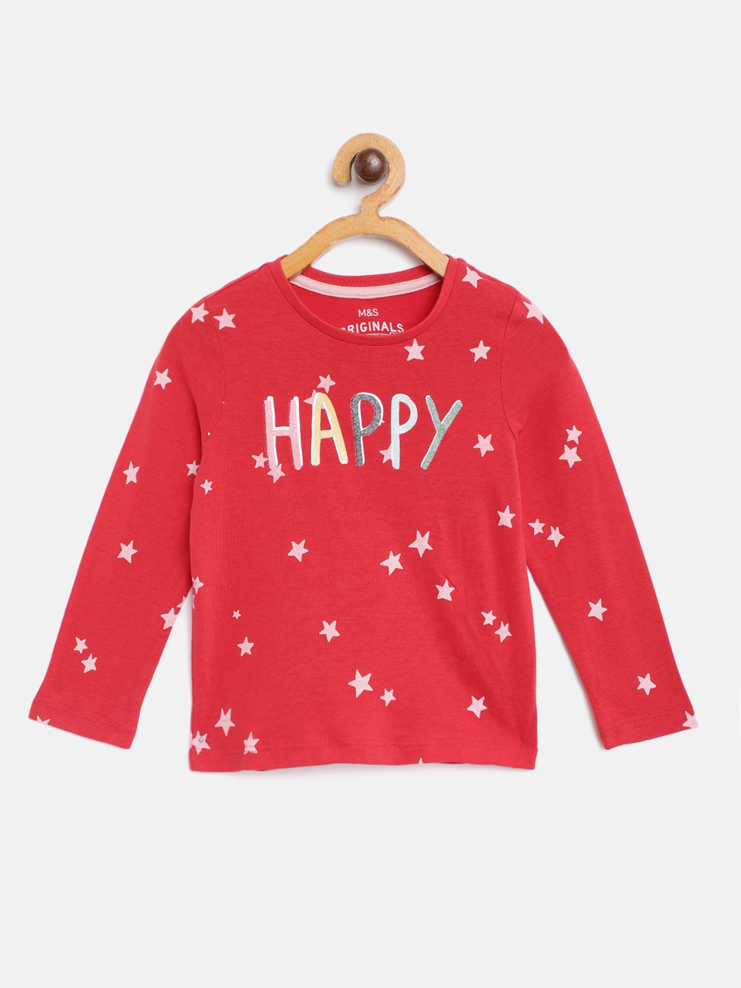 

Marks & Spencer Girls Red & White Pure Cotton Star & Typography Print T-shirt