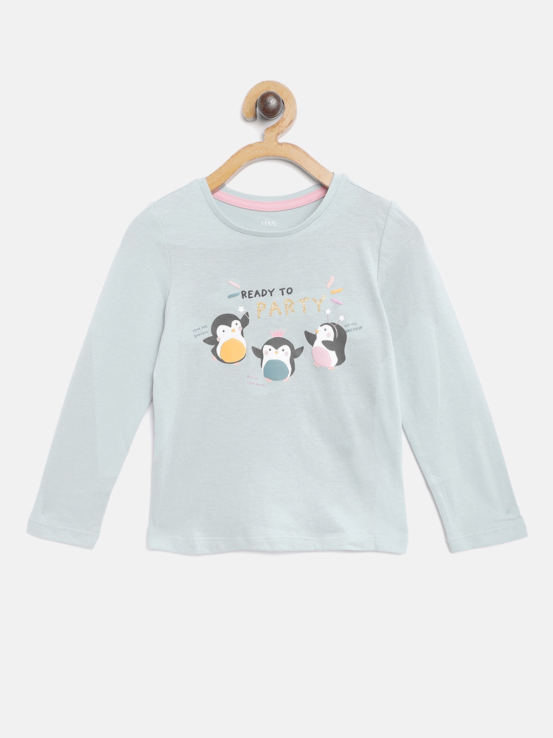 

Marks & Spencer Girls Blue & Black Pure Cotton Penguin Print T-shirt