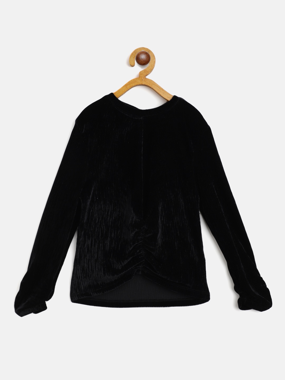 

Marks & Spencer Girls Black Solid Velvet Regular Top with Ruched Detail