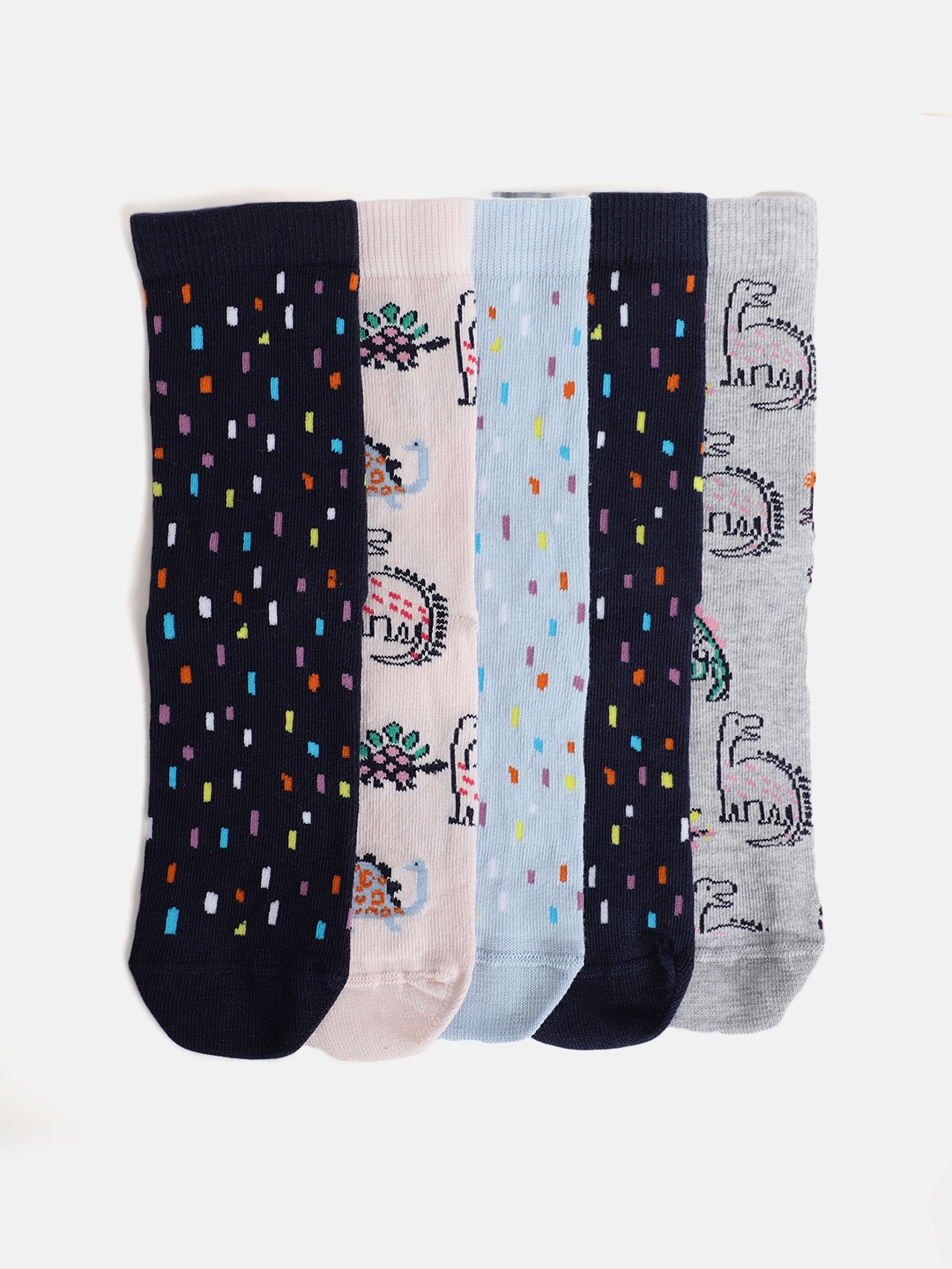 

Marks & Spencer Girls Pack of 5 Printed Calf-Length Socks, Navy blue