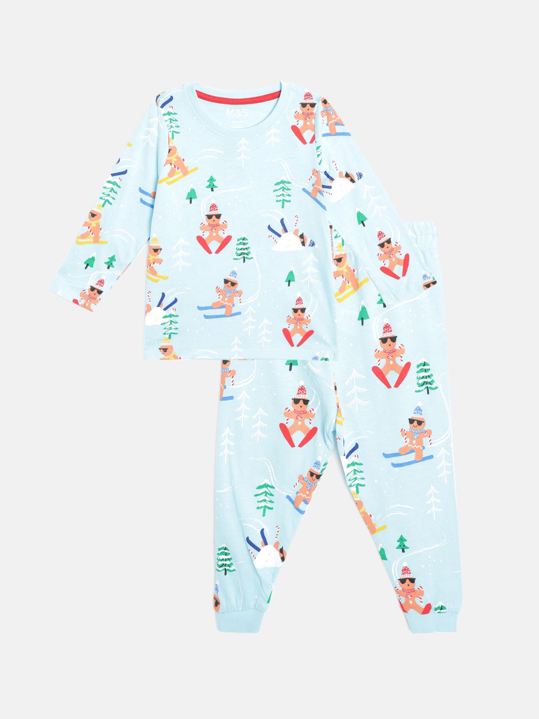 

Marks & Spencer Boys Blue & Peach-Coloured Conversational Print Pure Cotton Pyjamas Set