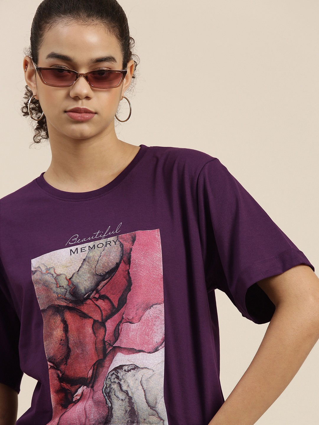 

DILLINGER Women Purple Printed OversizedT-shirt