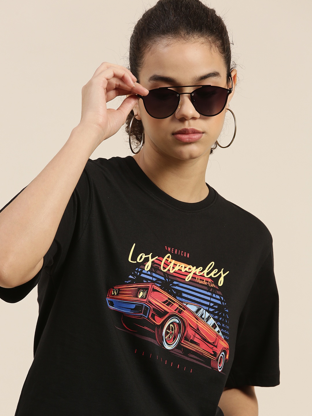 

DILLINGER Women Black Printed OversizedT-shirt