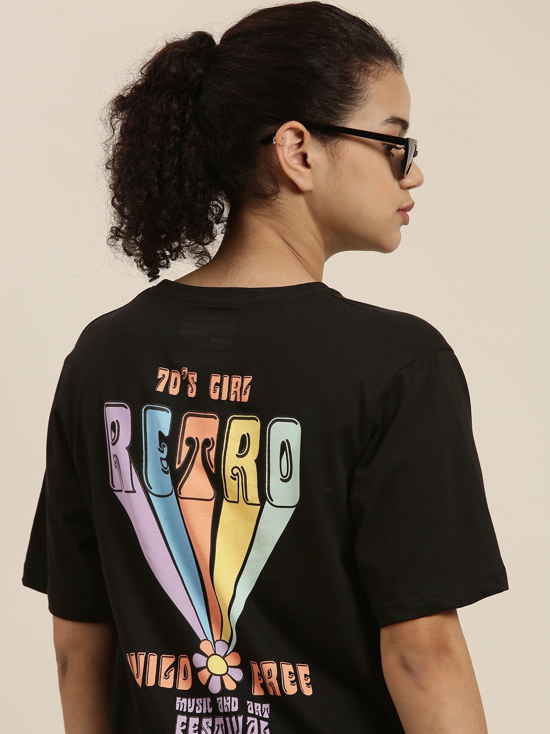 

DILLINGER Women Black Typography Printed Pure Cotton Loose T-shirt