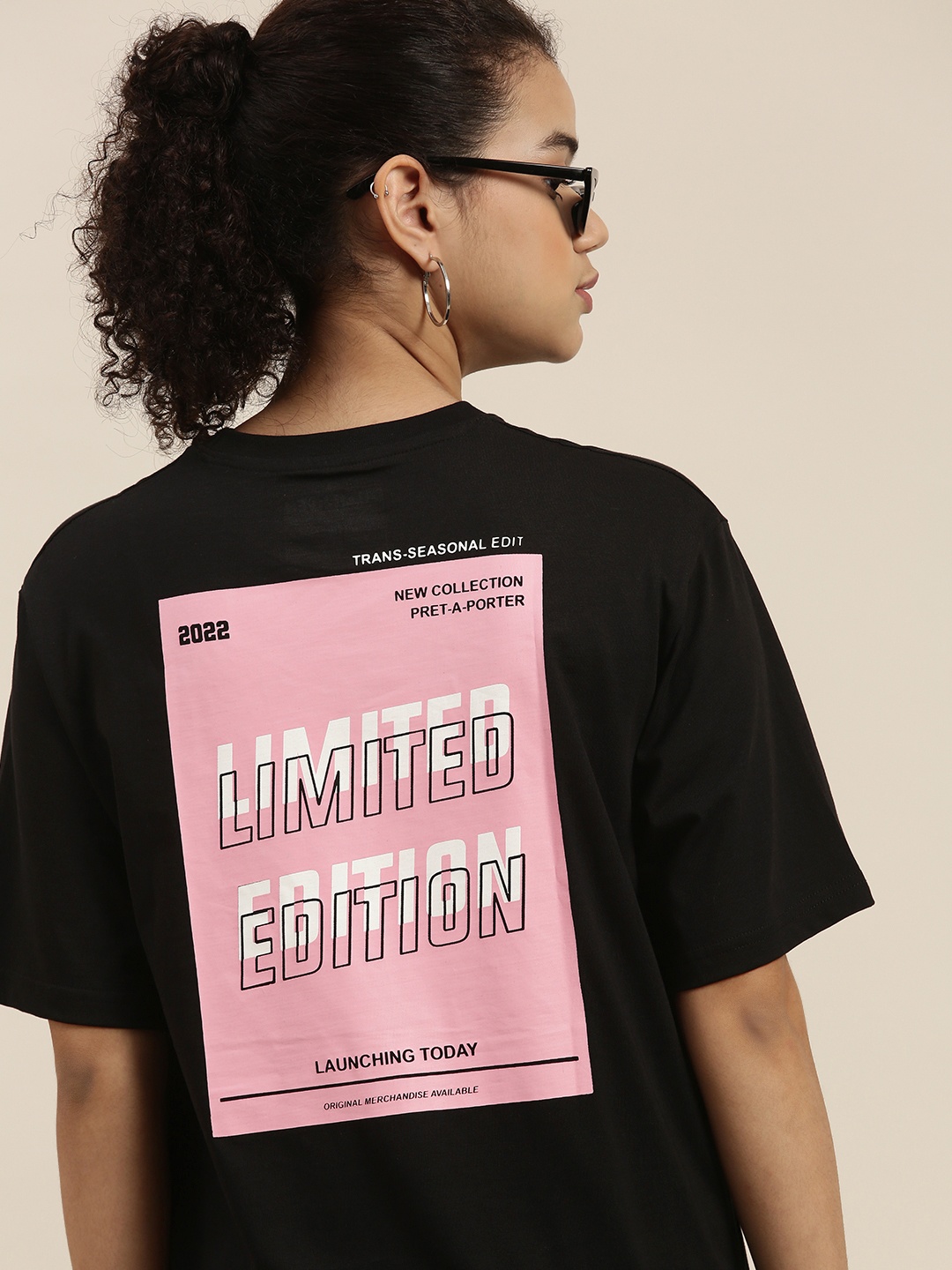 

DILLINGER Women Black & Pink Typography Printed OversizedT-shirt