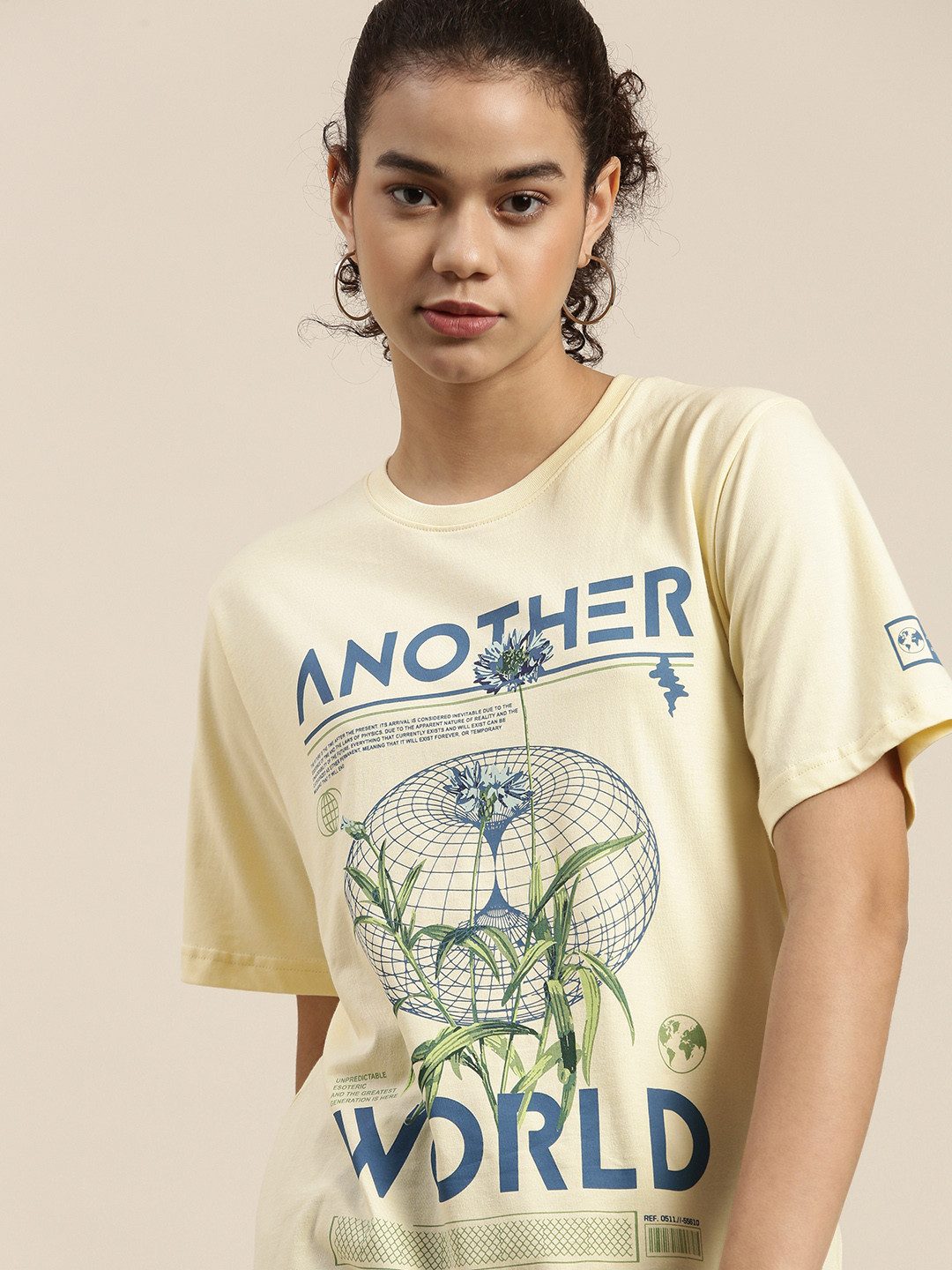 

DILLINGER Women Cream-Coloured Typography Printed OversizedT-shirt