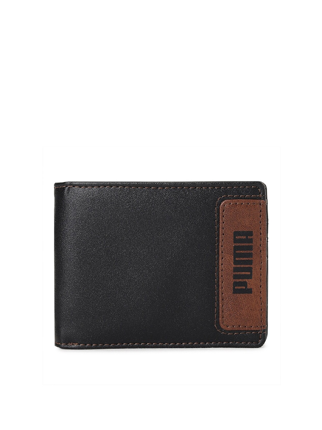 

Puma Men Black & Brown Geometric Two Fold Wallet