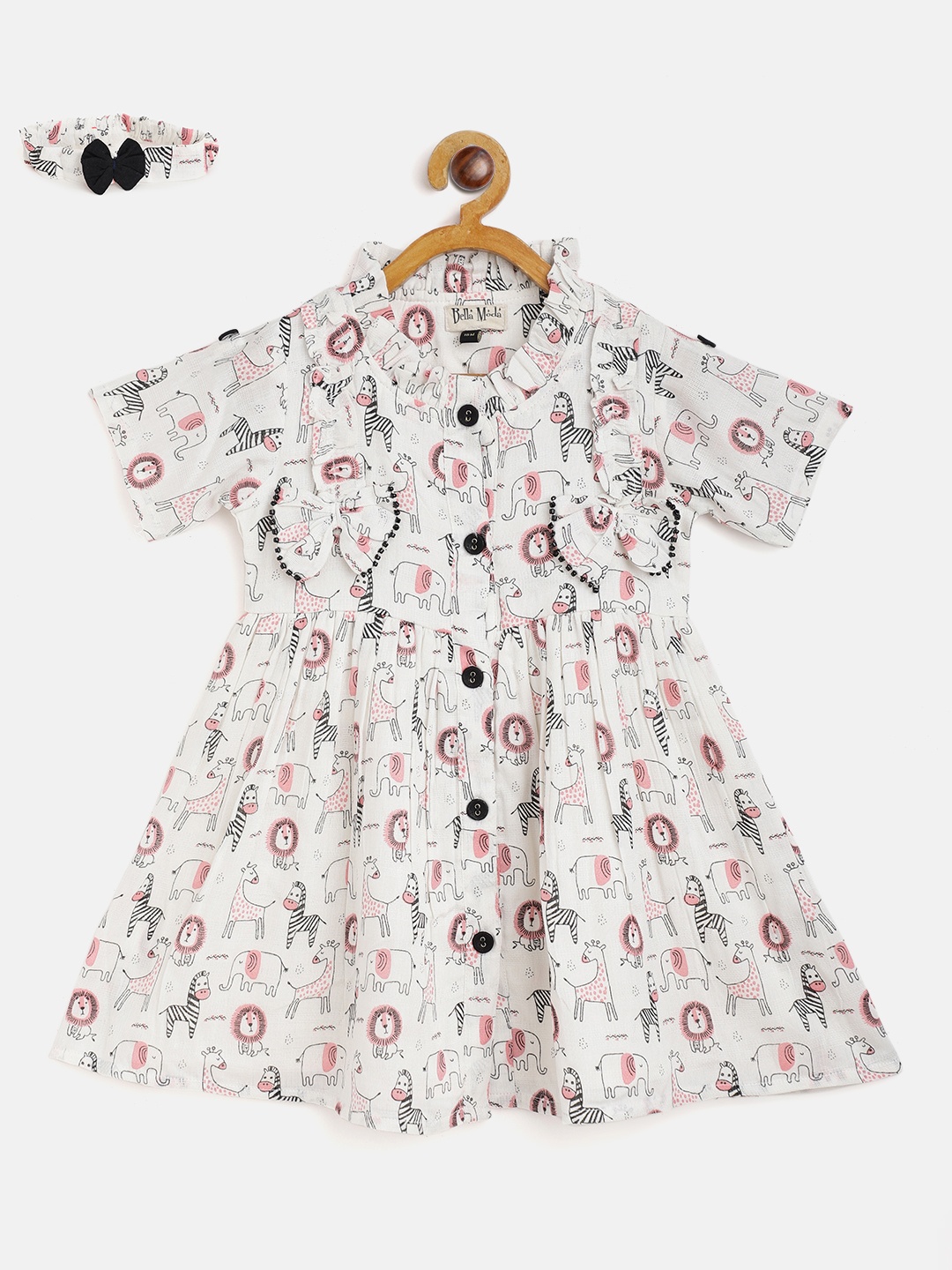 

Bella Moda Girls White & Pink Printed Fit & Flare Dress