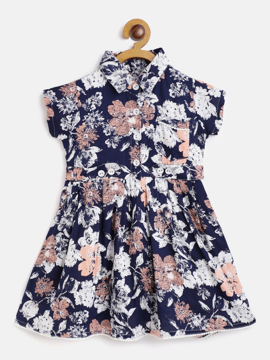 

Bella Moda Girls Navy Blue & White Floral Fit & Flare Dress