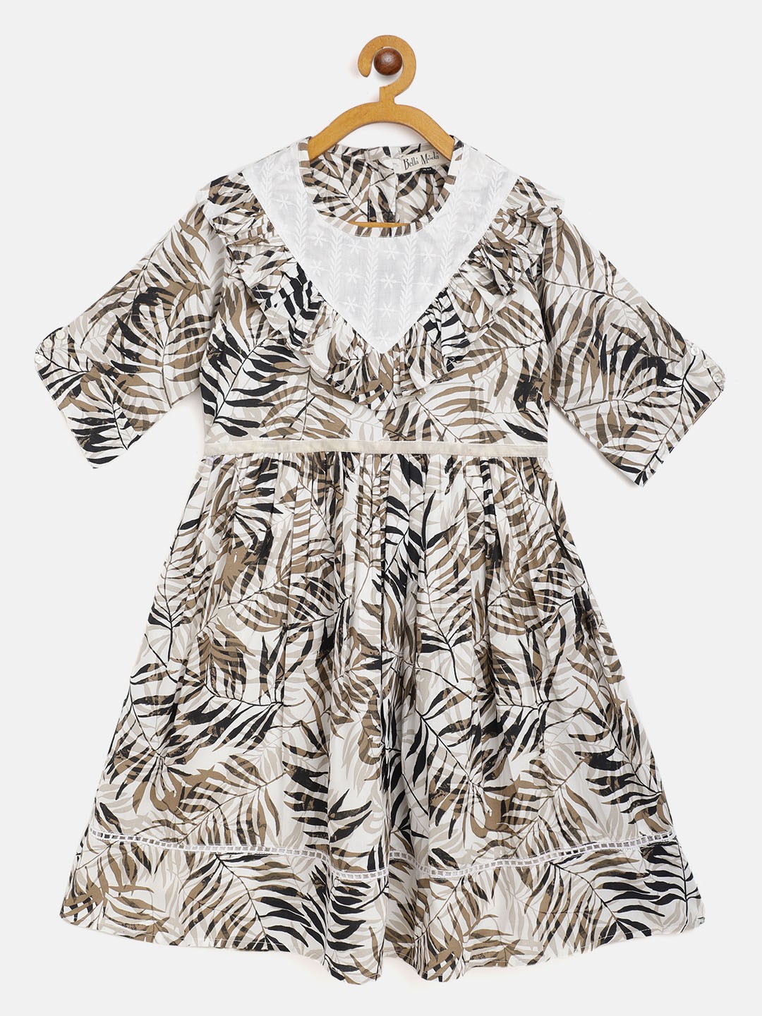 

Bella Moda Girls White & Brown Floral Fit & Flare Dress