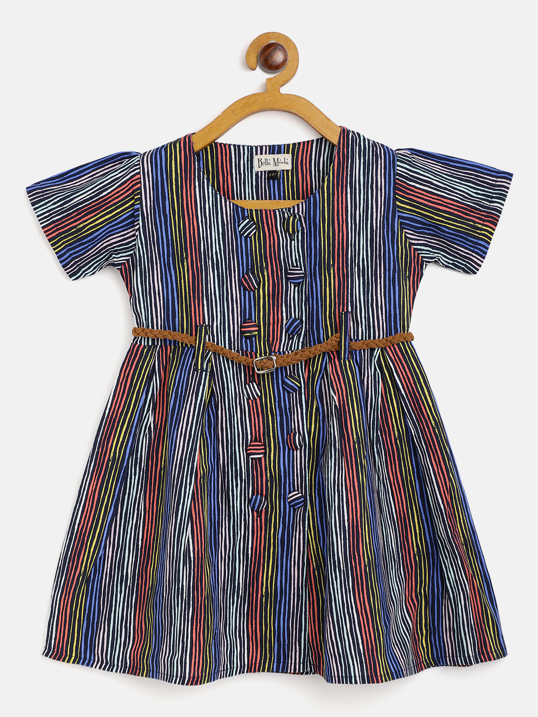 

Bella Moda Girls Multicoloured Striped Fit & Flare Dress, Multi