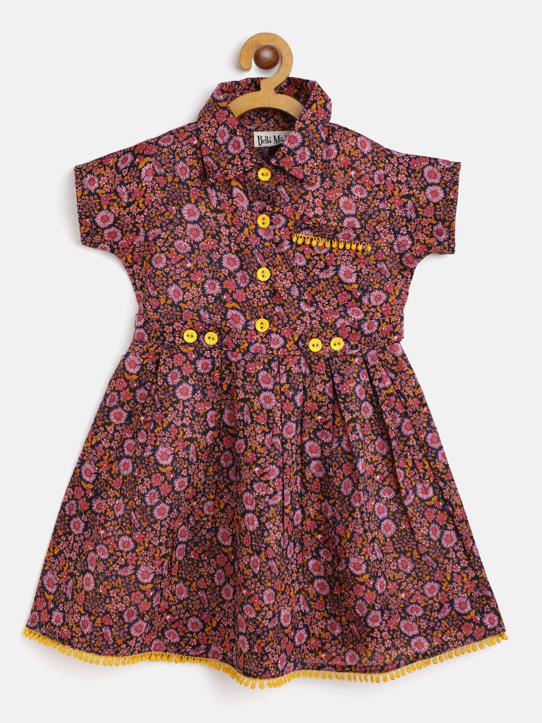 

Bella Moda Girls Red & Navy Blue Floral Fit & Flare Dress