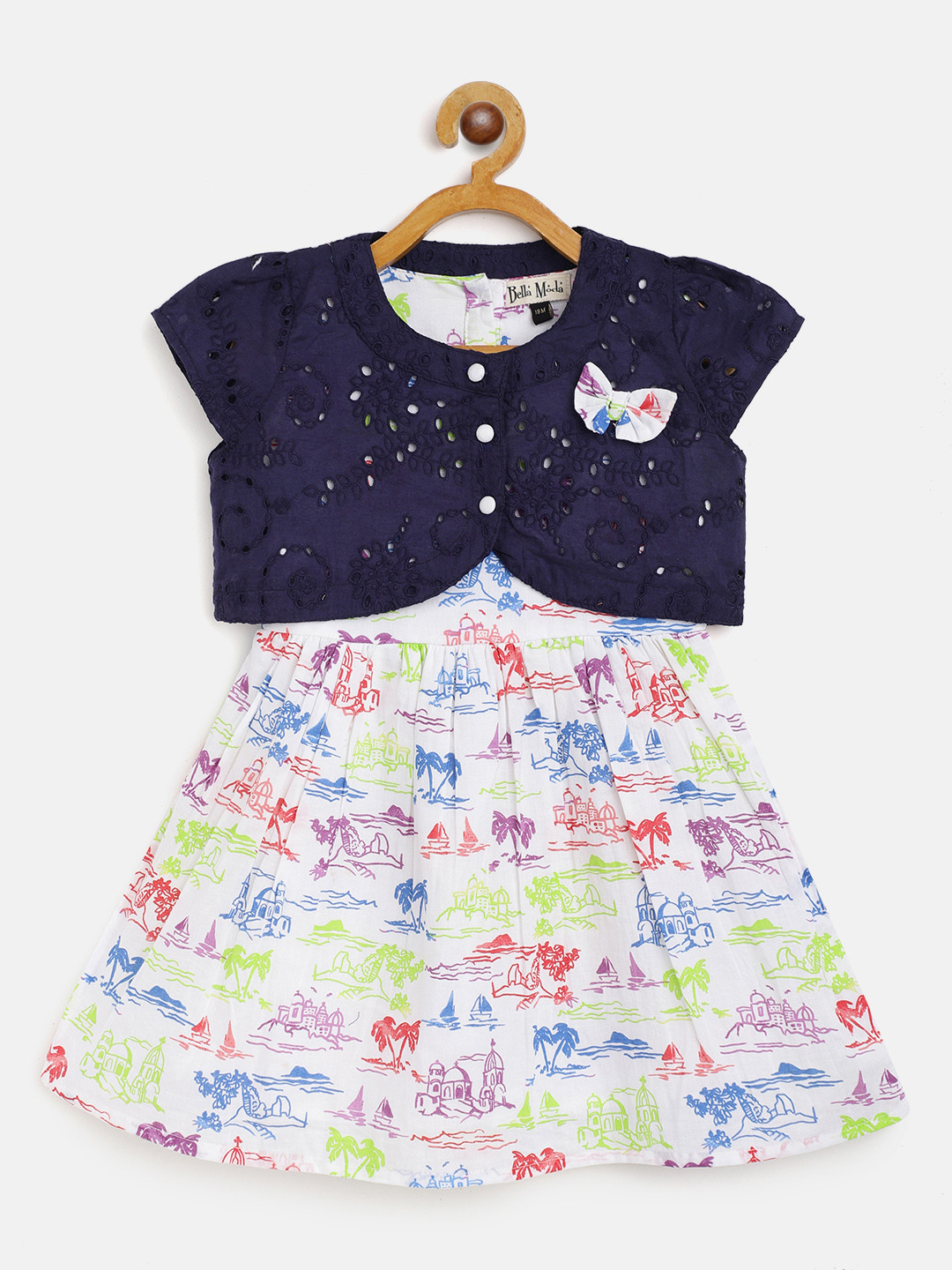 

Bella Moda Girls Printed White Fit & Flare Dress