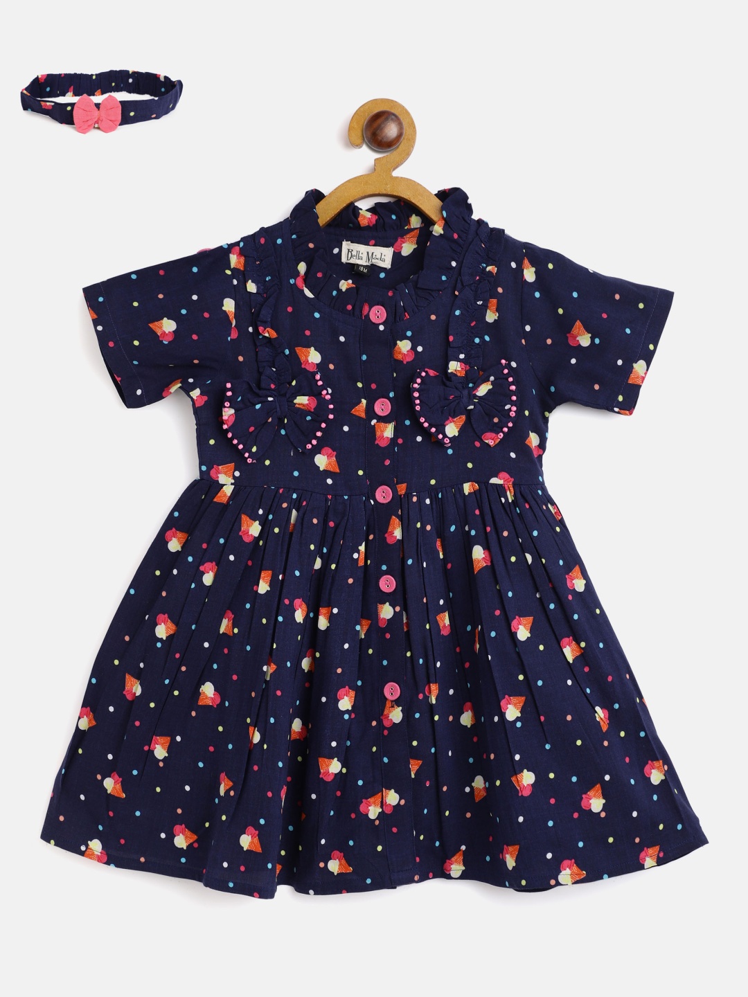 

Bella Moda Girls Navy Blue Printed Applique Fit and Flare Dress