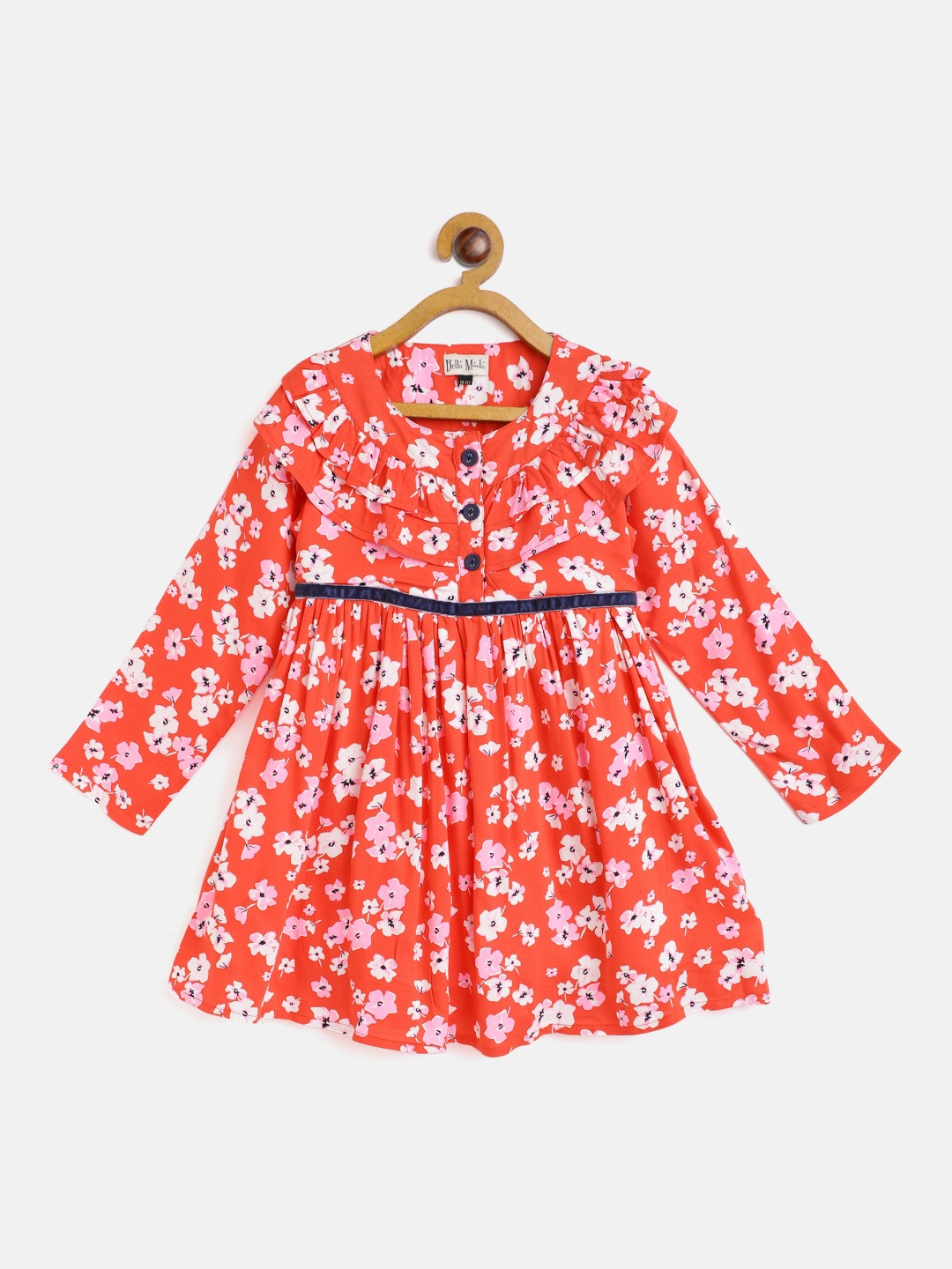 

Bella Moda Girls Coral Orange & White Floral Fit and Flare Dress