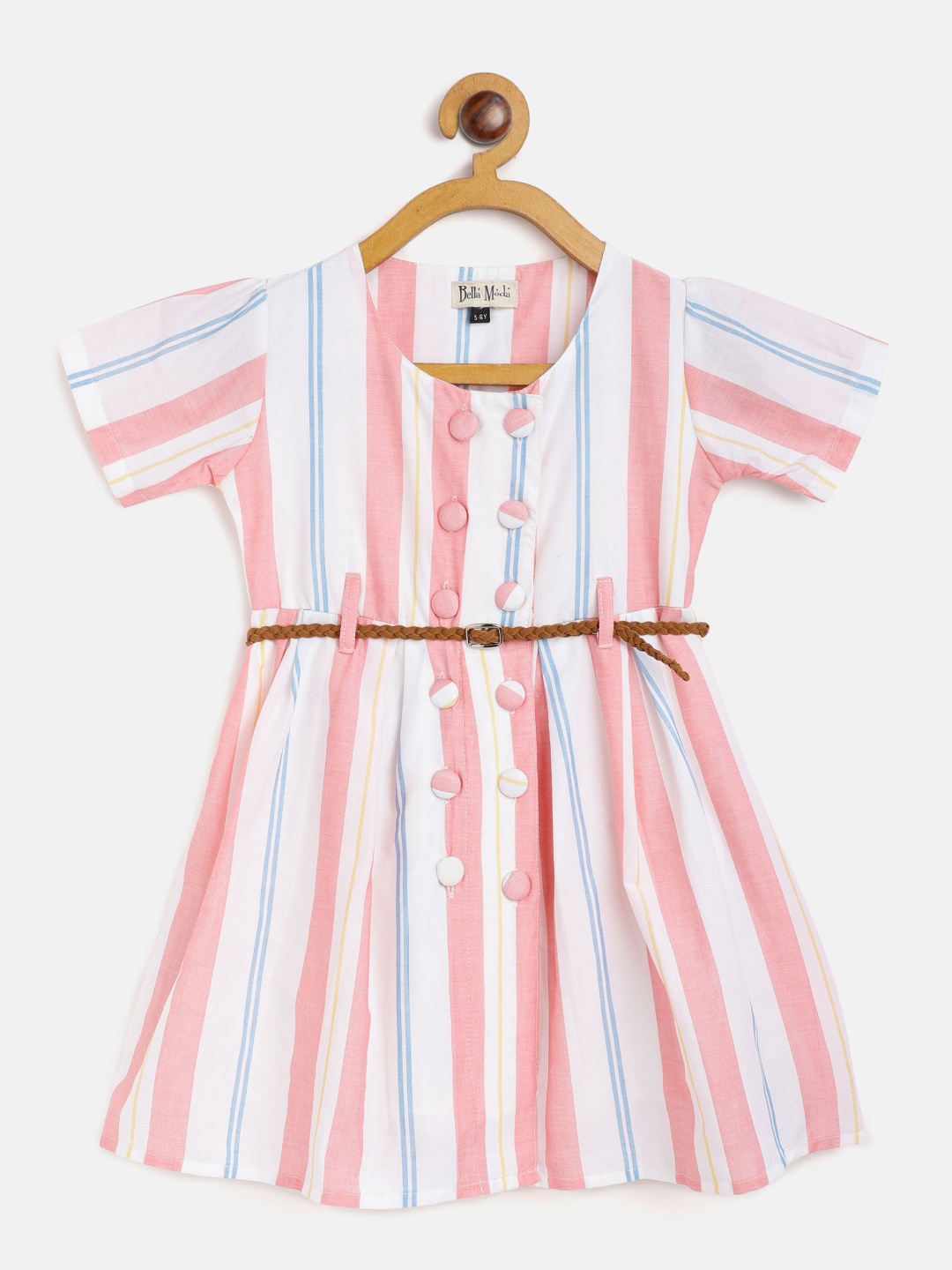 

Bella Moda Girls White & Pink Striped Fit and Flare Dress