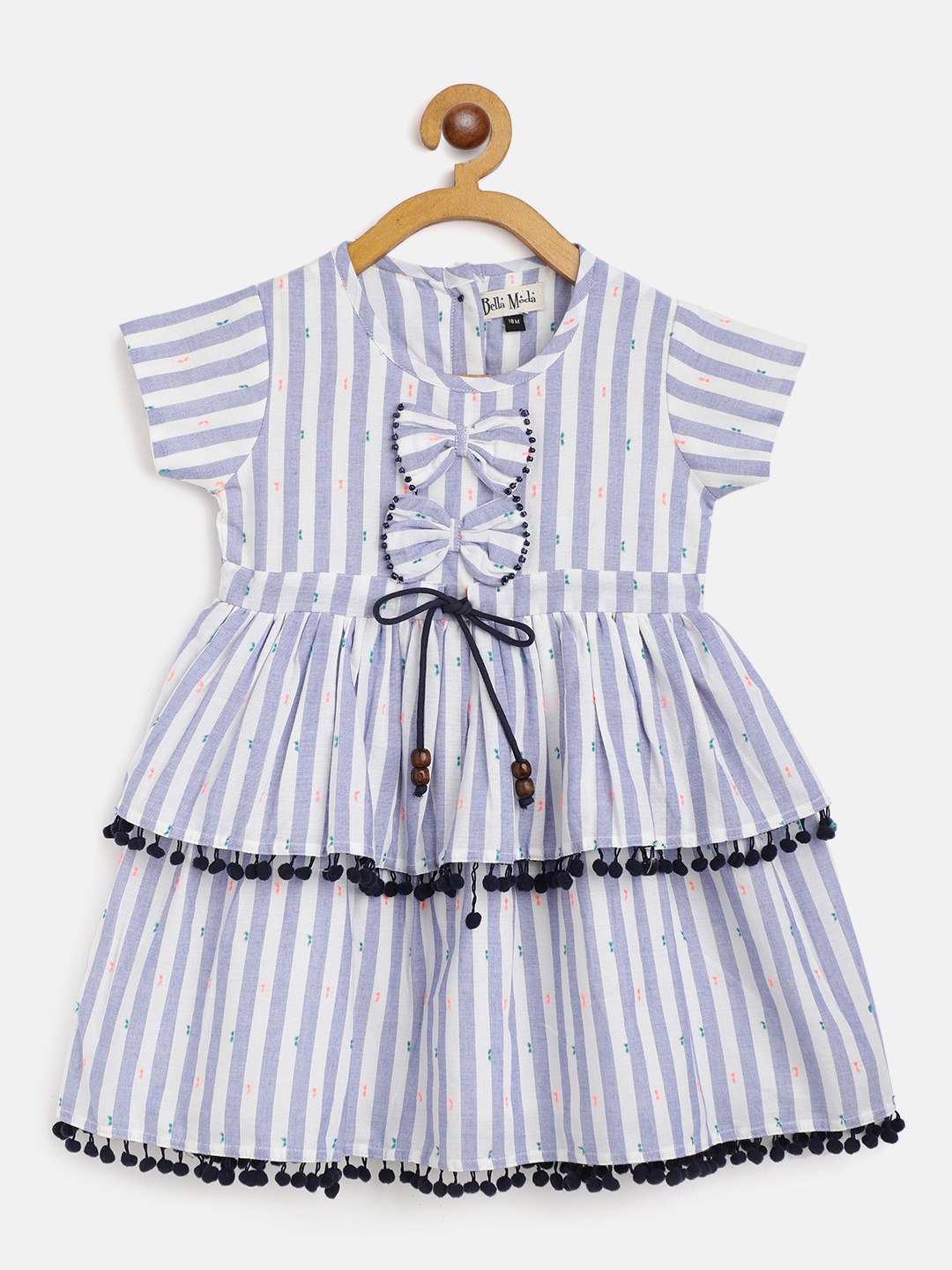 

Bella Moda White & Blue Striped Fit and Flare Dress