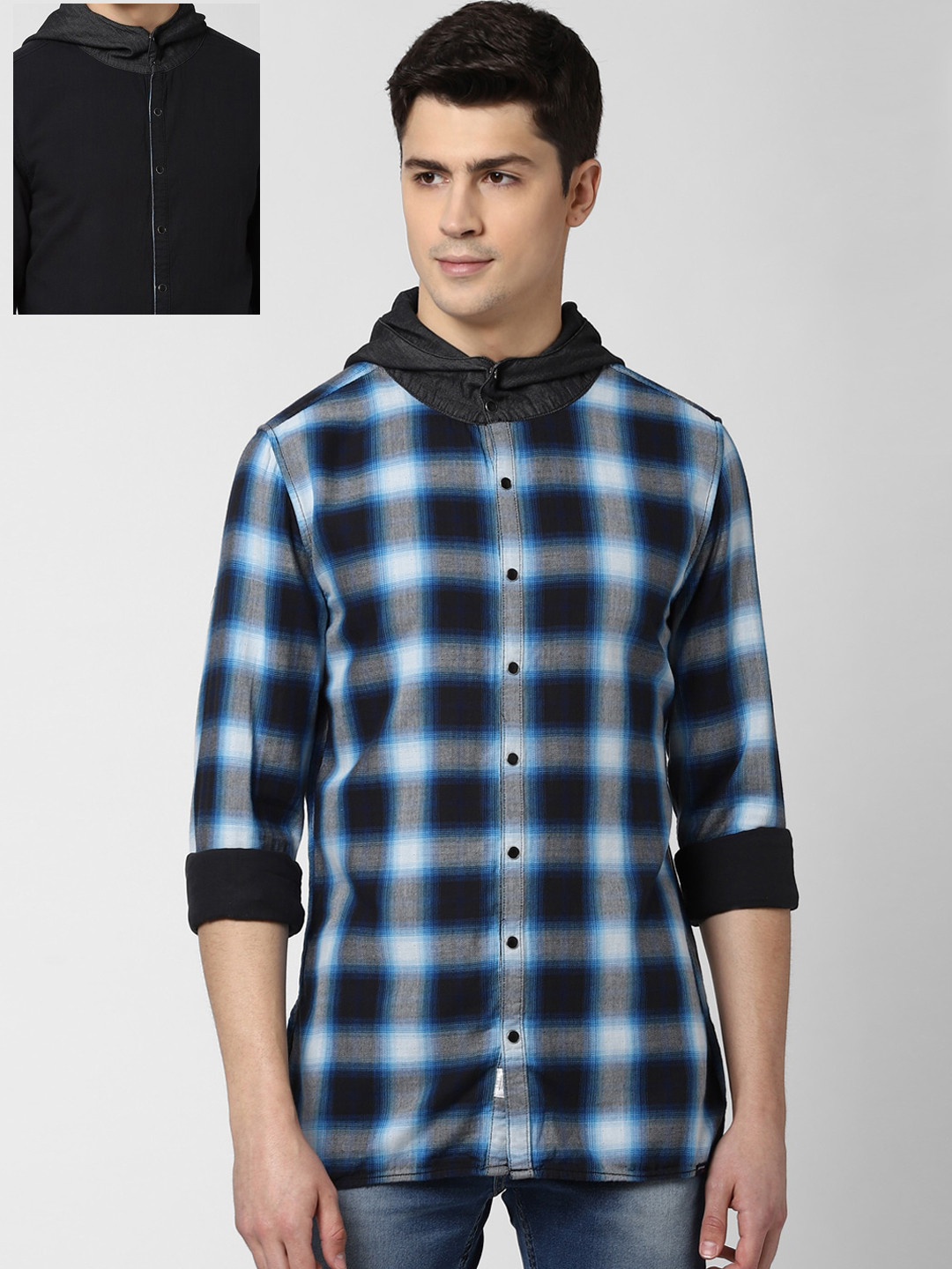 

Peter England Casuals Men Black & White Slim Fit Checked Casual Reversible Shirt