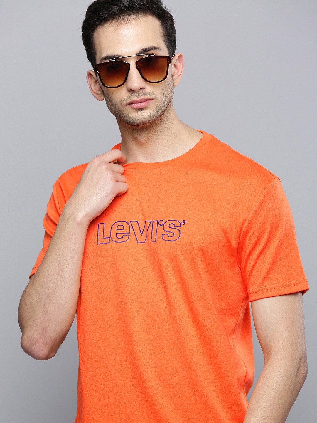 Levis Men Orange Brand Logo Printed T-shirt