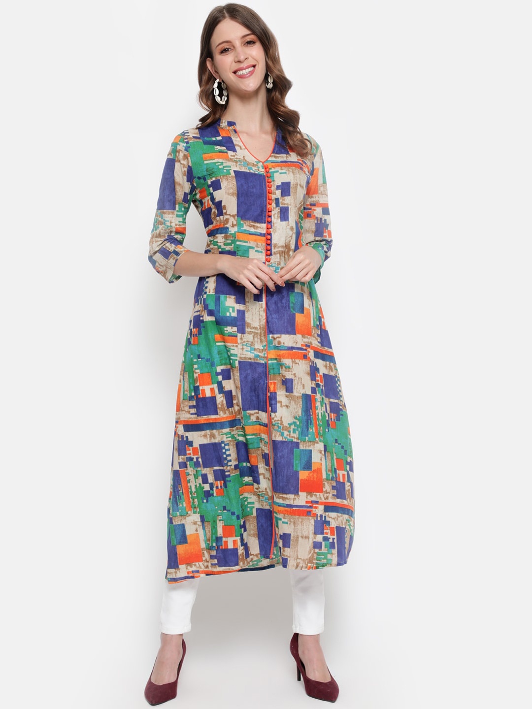 

antaran Women Multicoloured Geometric Printed Cotton Kurta, Multi