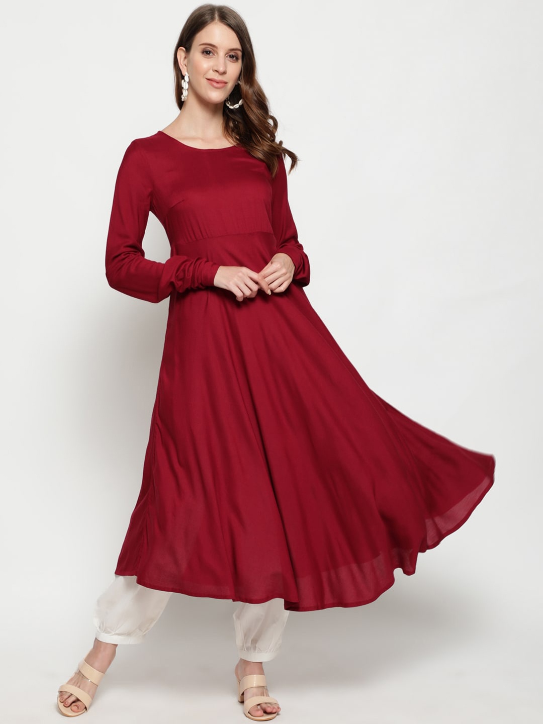 

antaran Women Maroon Empire Style A-line Kurta