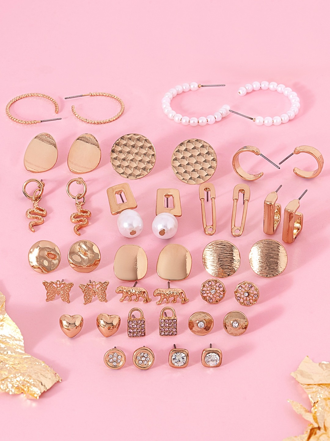 

AMI Set of 20 Gold-Toned Contemporary Stud Drop & Semi-Hoops Earrings