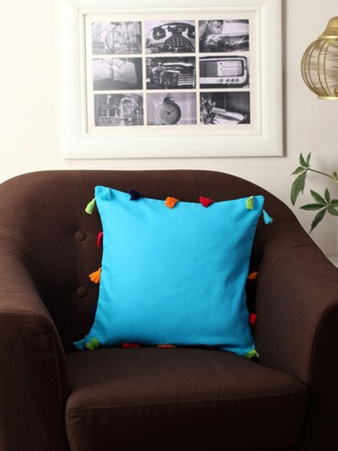 

Lushomes Blue & Red Set of 3 Pure Cotton Square Cushion Covers