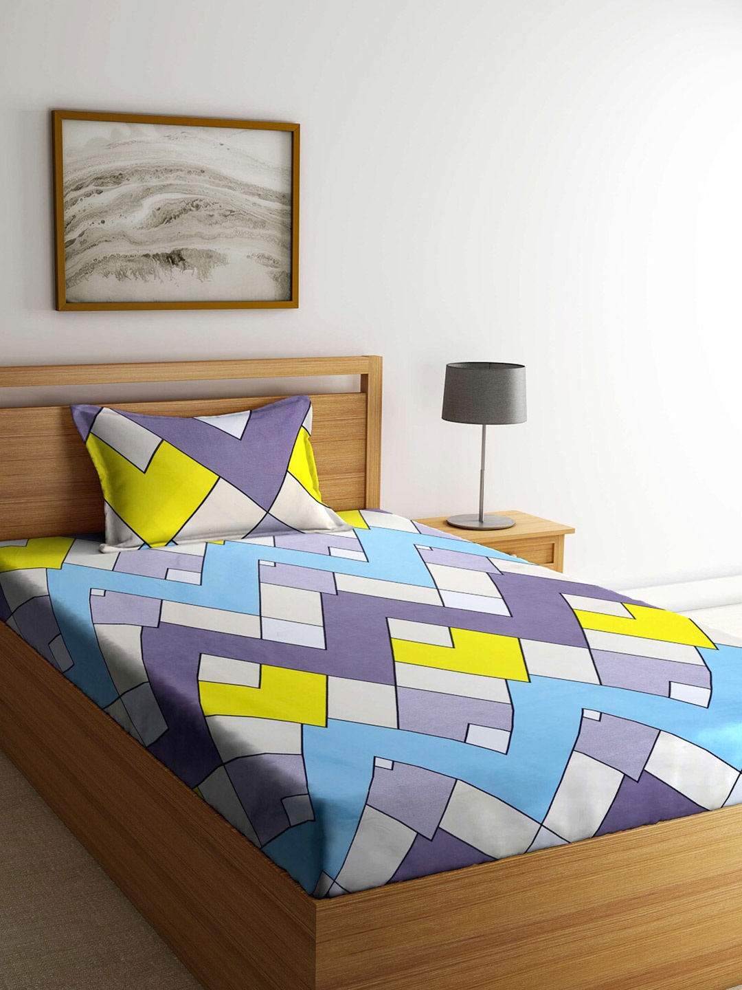 

KLOTTHE Geometric 300 TC Single Bedsheet with 1 Pillow Cover, Lavender