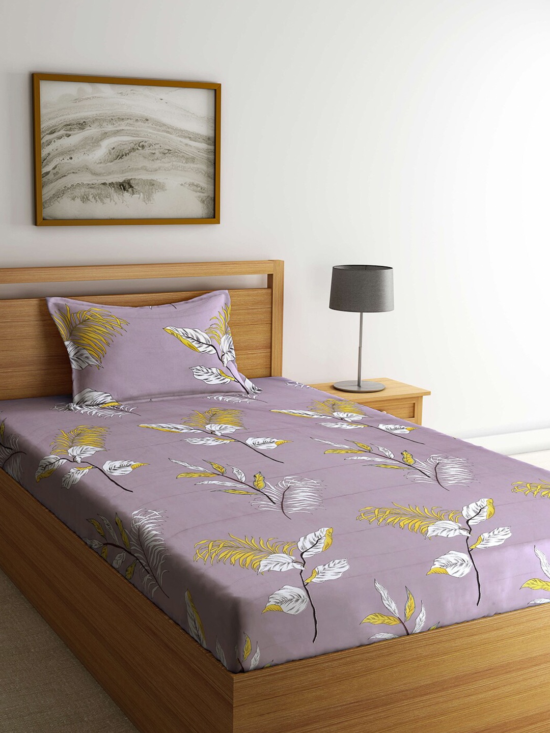 

KLOTTHE Floral 300 TC Single Bedsheet with 1 Pillow Cover, Grey