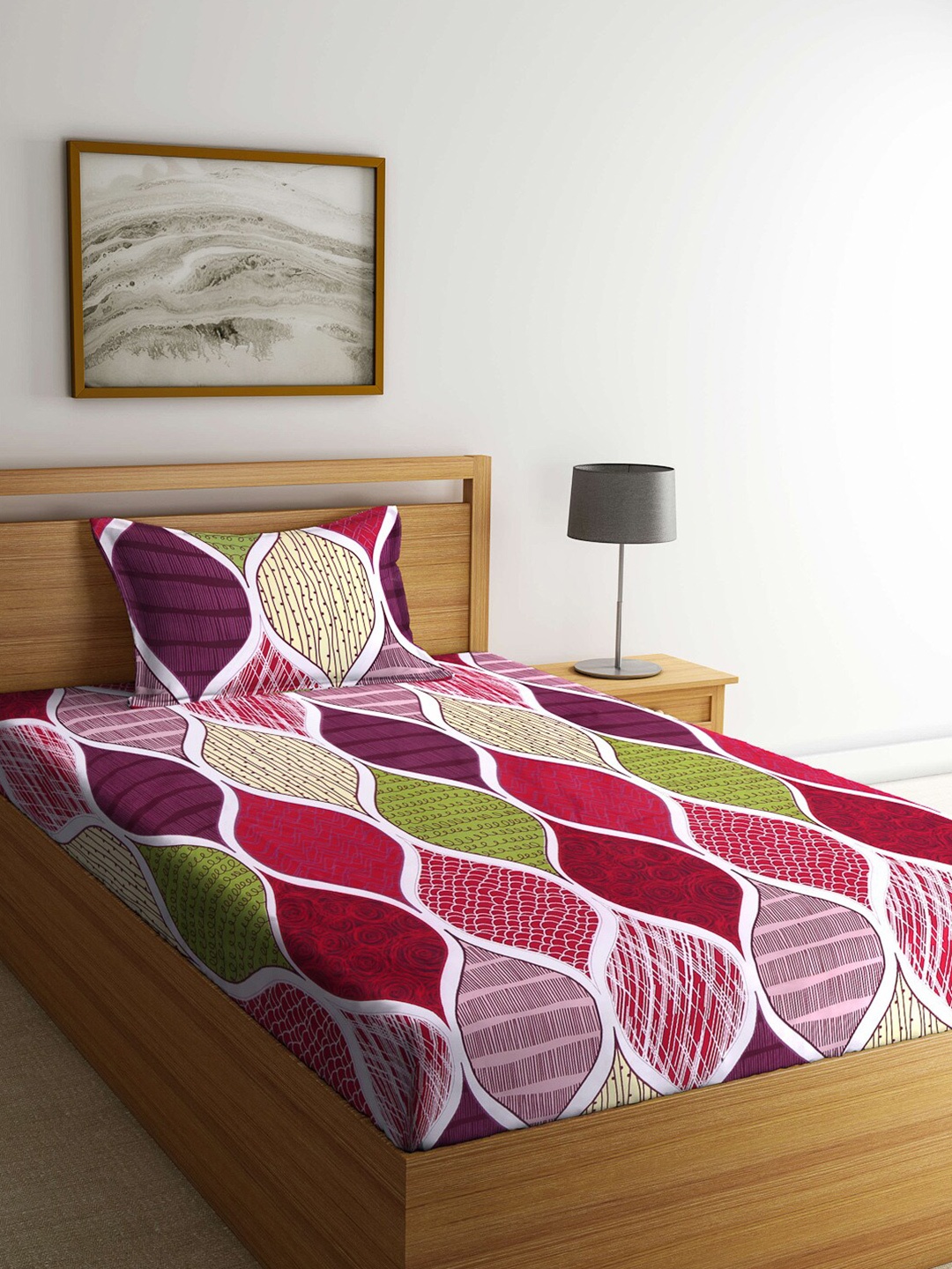 

KLOTTHE 300 TC Single Bedsheet with 1 Pillow Cover, Multi