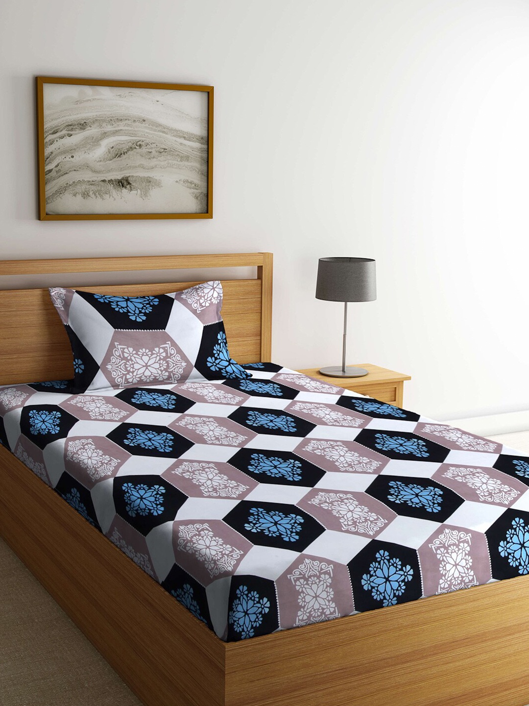 

KLOTTHE Ethnic Motifs 300 TC Single Bedsheet with 1 Pillow Cover, White