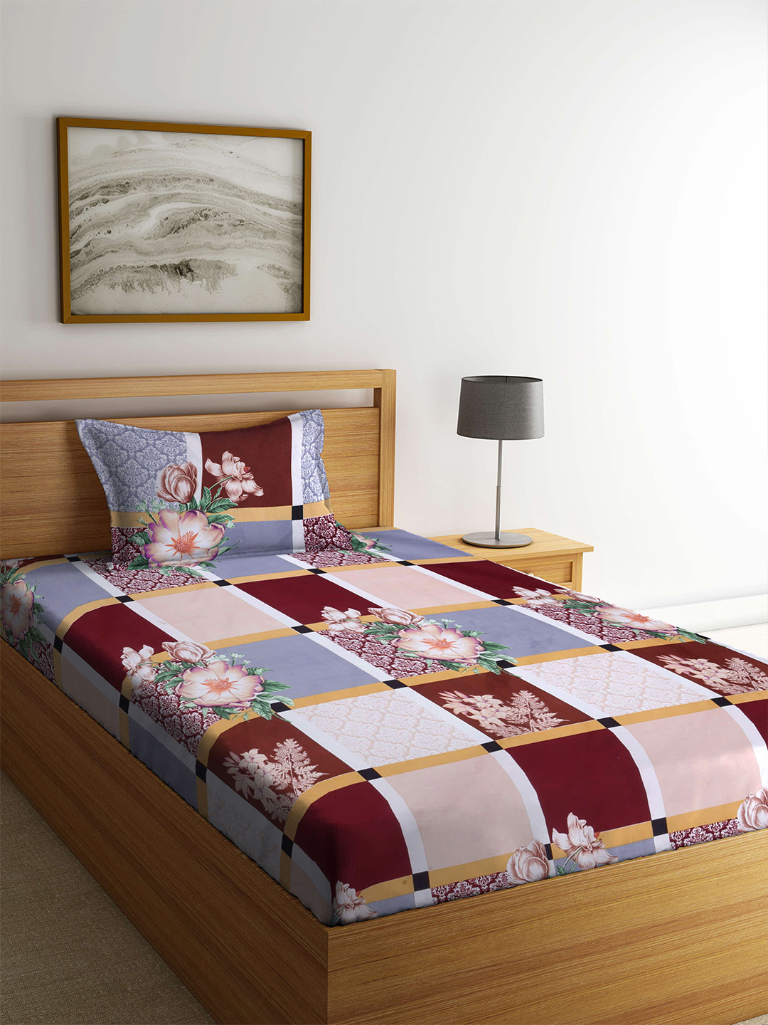 

KLOTTHE Multicoloured Floral 210 TC Single Bedsheet with 1 Pillow Cover, Multi