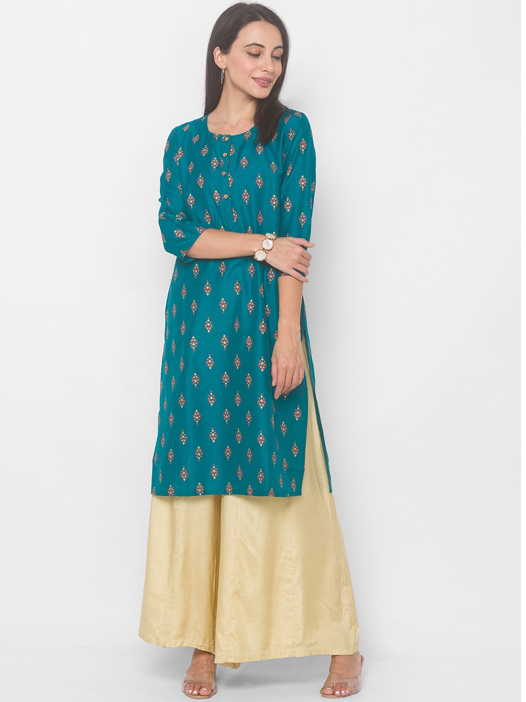 

Globus Women Teal Ethnic Motifs Printed Kurta