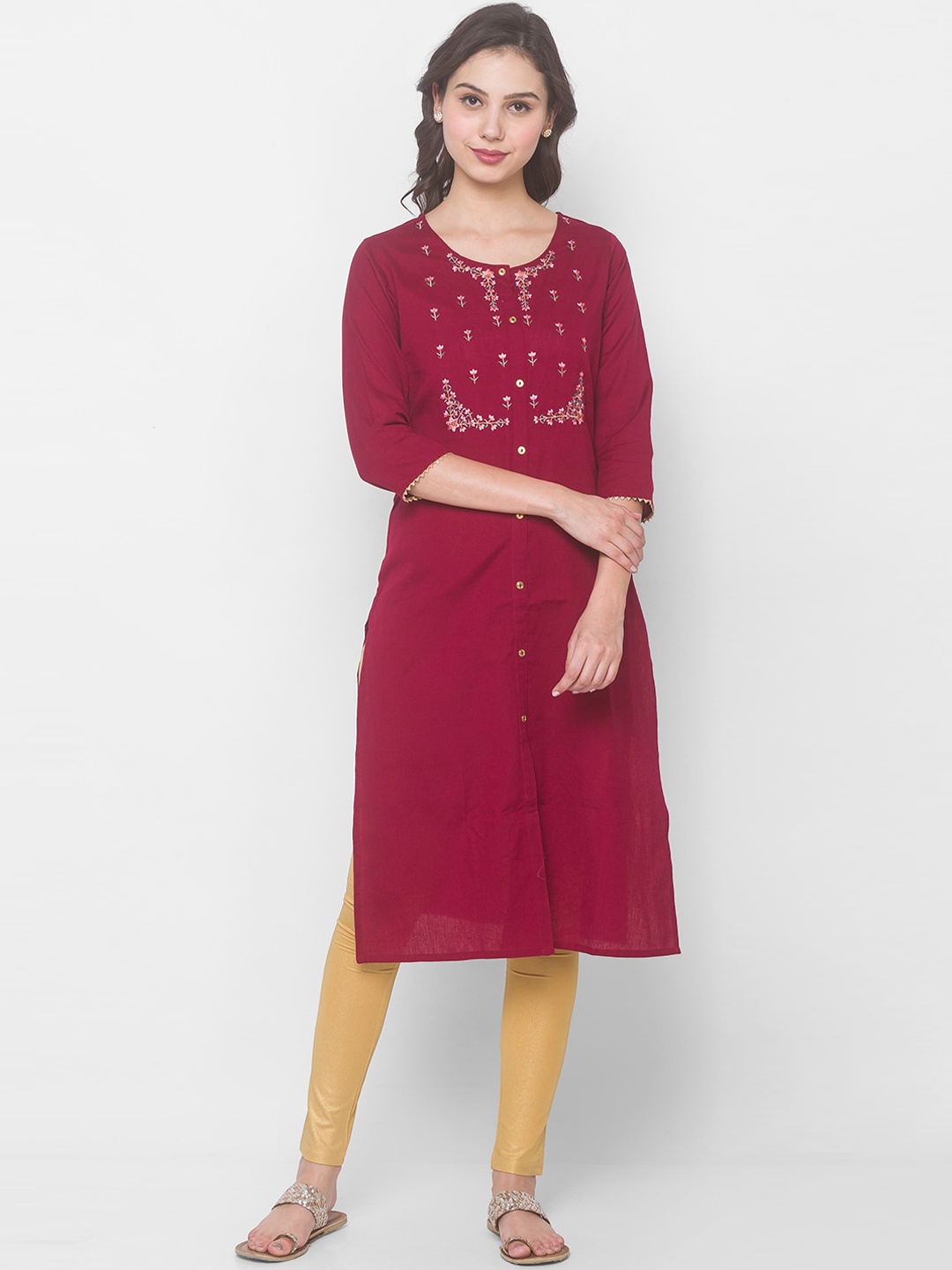 

Globus Women Burgundy Ethnic Motifs Embroidered Kurta
