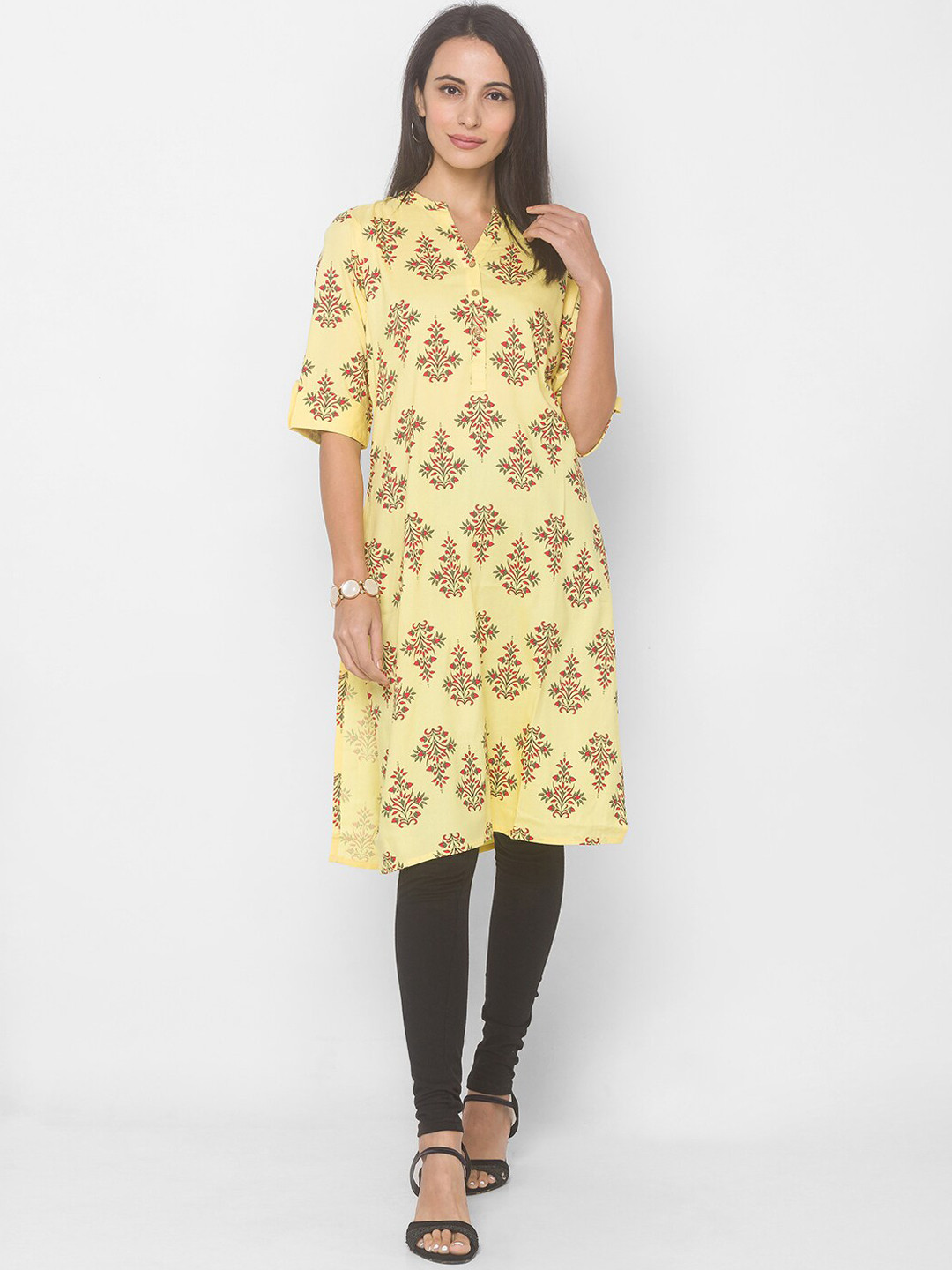 

Globus Women Yellow & Pink Ethnic Motifs Printed Kurta