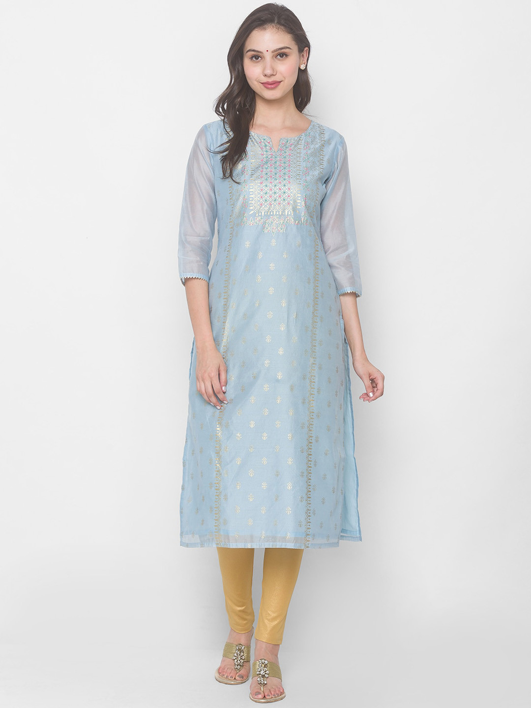 

Globus Women Grey Ethnic Motifs Embroidered Chikankari Chanderi Silk Chanderi Silk Kurta