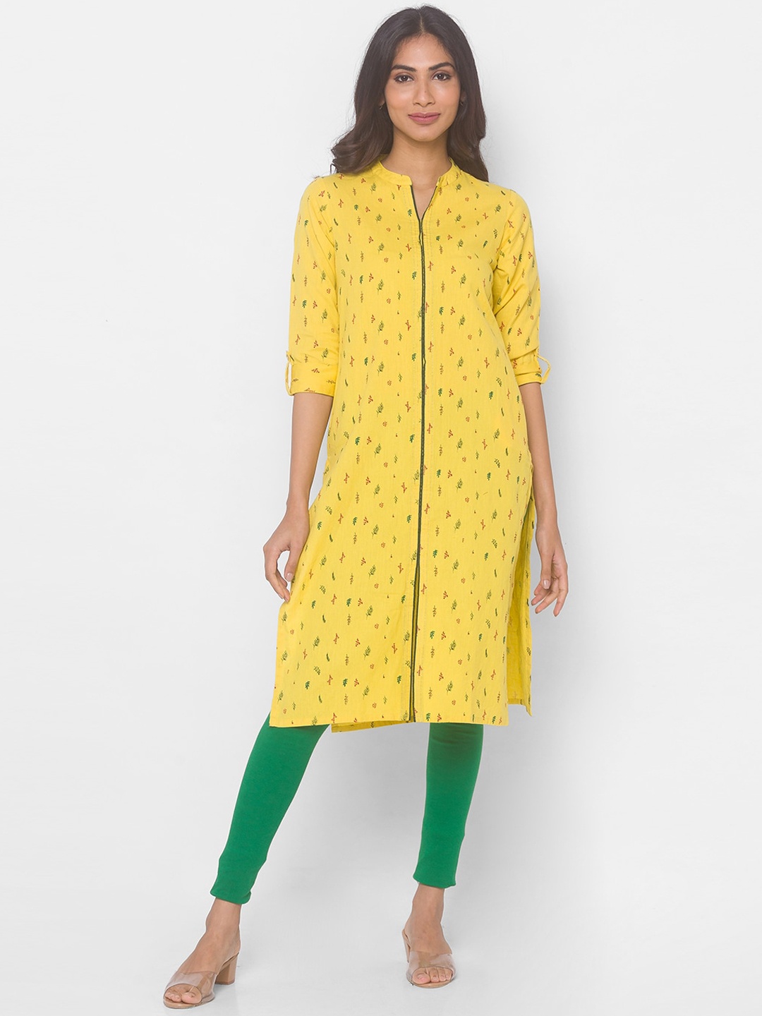 

Globus Women Yellow Ethnic Motifs Checked Thread Work Kurta