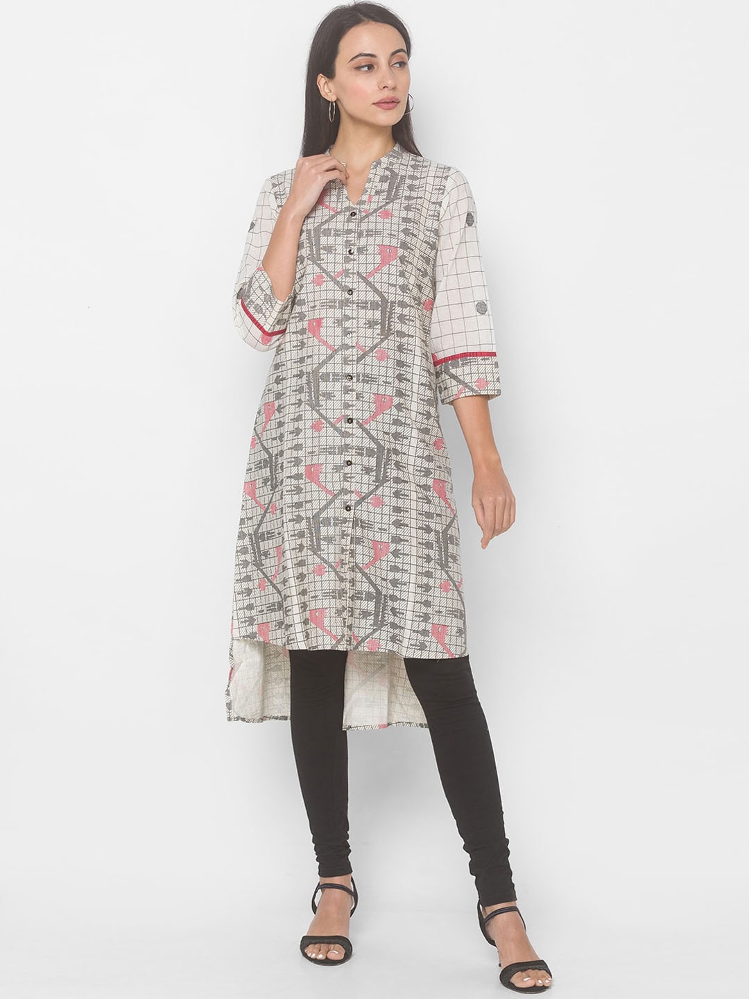 

Globus Women Grey & Black Geometric Printed Cotton Kurta