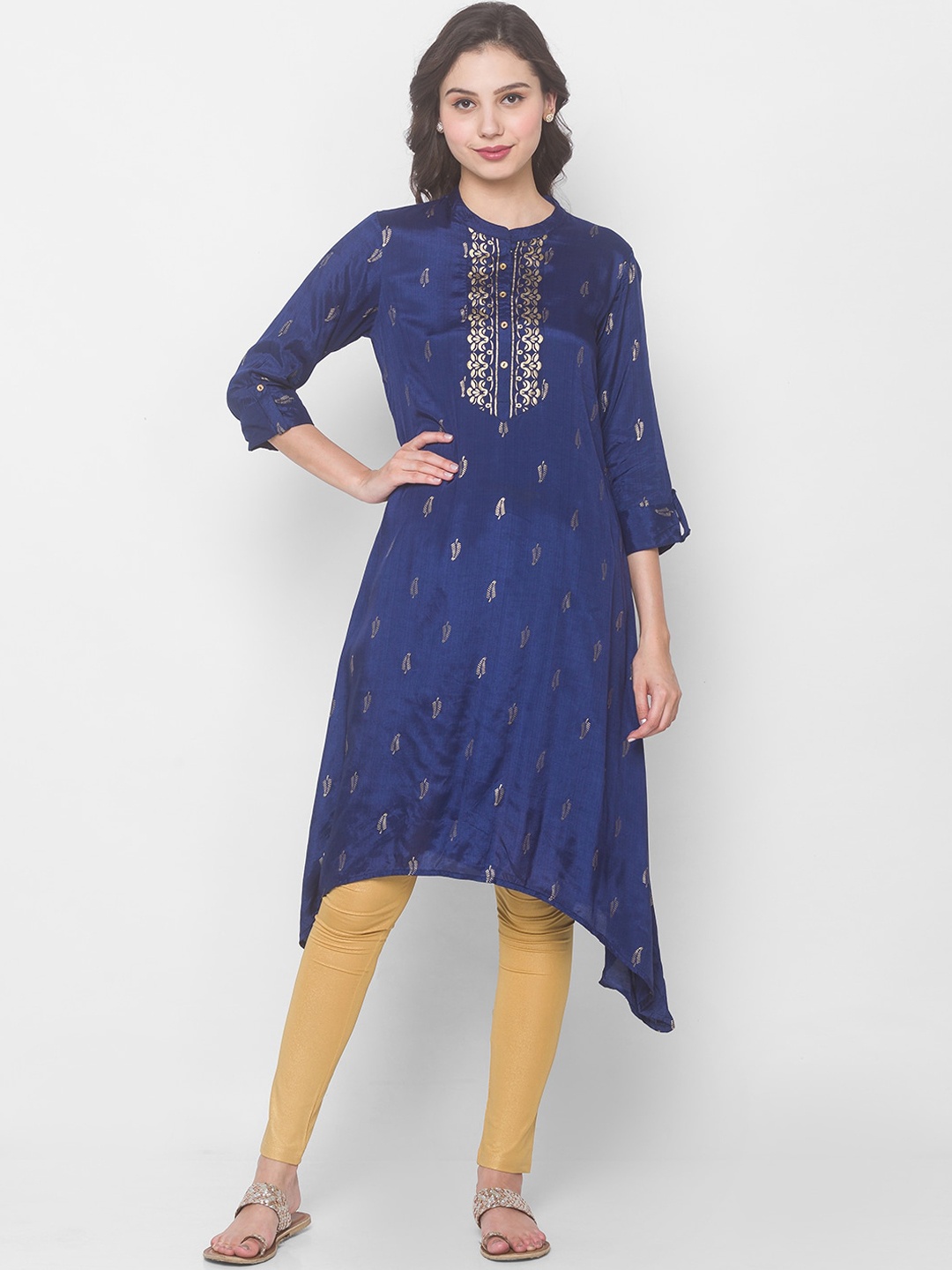 

Globus Women Navy Blue Flared Sleeves Kurta