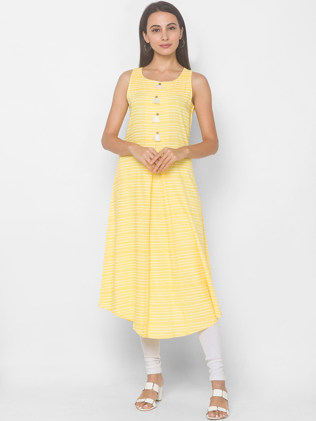 

Globus Women Yellow Geometric Thread Work Kurta